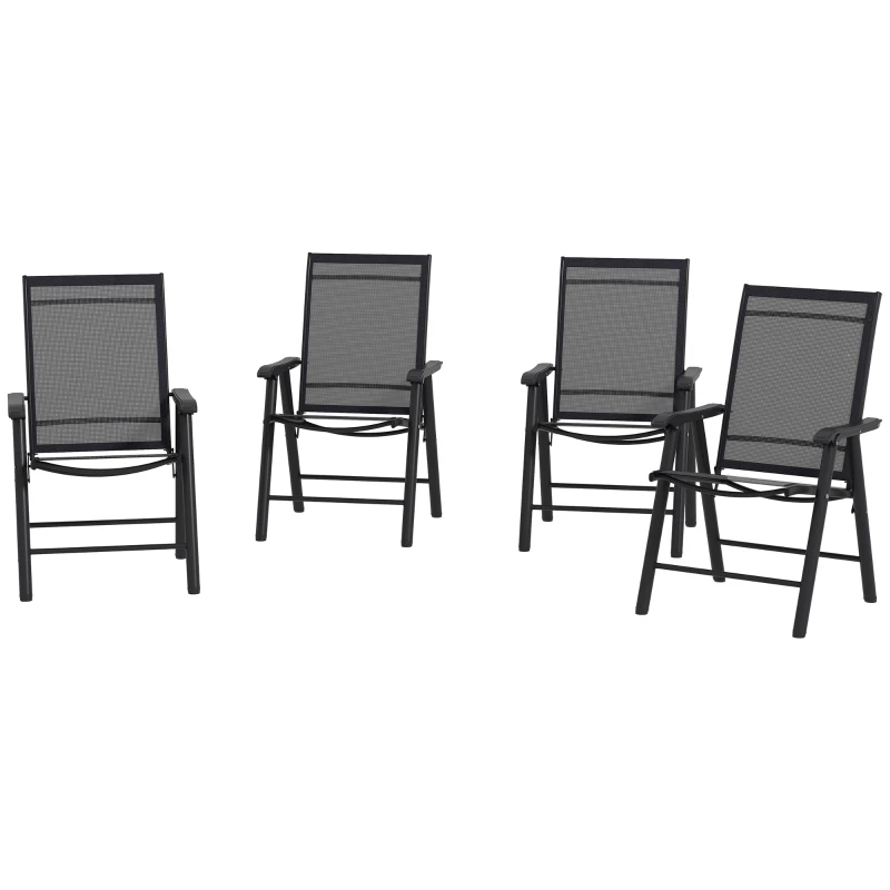 Outsunny 4-Piece Folding Chair Set for Relaxing on Patio Balcony Garden, Comfortable Outdoor Furniture with Armrests, Black