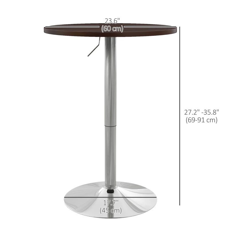 HOMCOM High Top Bar Table, Adjustable Round Kitchen Table with Swivel Top and Steel Base, Bistro Table for 2 People, Walnut
