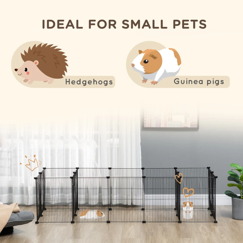 PawHut 18 Panels Small Animal Cage with Doors, Guinea Pig Playpen, Portable Metal Wire Yard for Hedgehogs