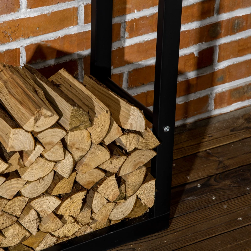 HOMCOM Firewood Rack Outdoor, Log Holder Fireplace Storage Rack with Handles and 220 lbs. Weight Capacity, 23.6" x 9.8" x 59.1", Black