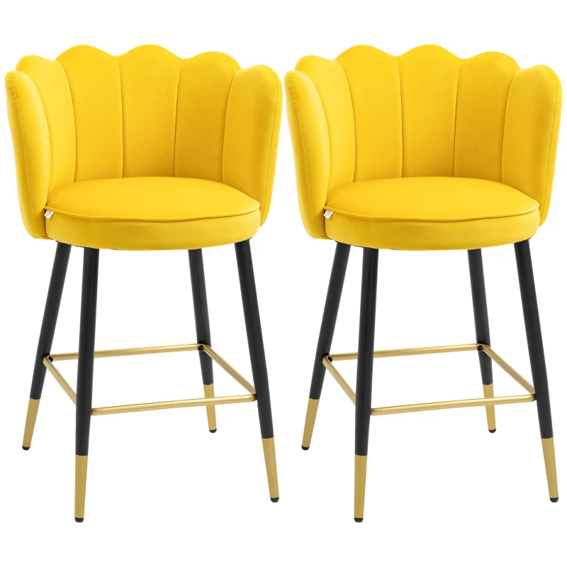HOMCOM Bar Stools Set of 2 Modern Counter Height Bar Stools with Back, Footrest for Home Kitchen, 23.2"x20.5"x35.4", Yellow