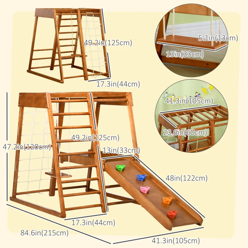 Qaba 6-in-1 Kids Indoor Playground Jungle Gym with Slide, Climbing Wall, Rope Climber, Monkey Bars, Swing, Ladder, Toddler Climbing Toys for 3-10 Years Old