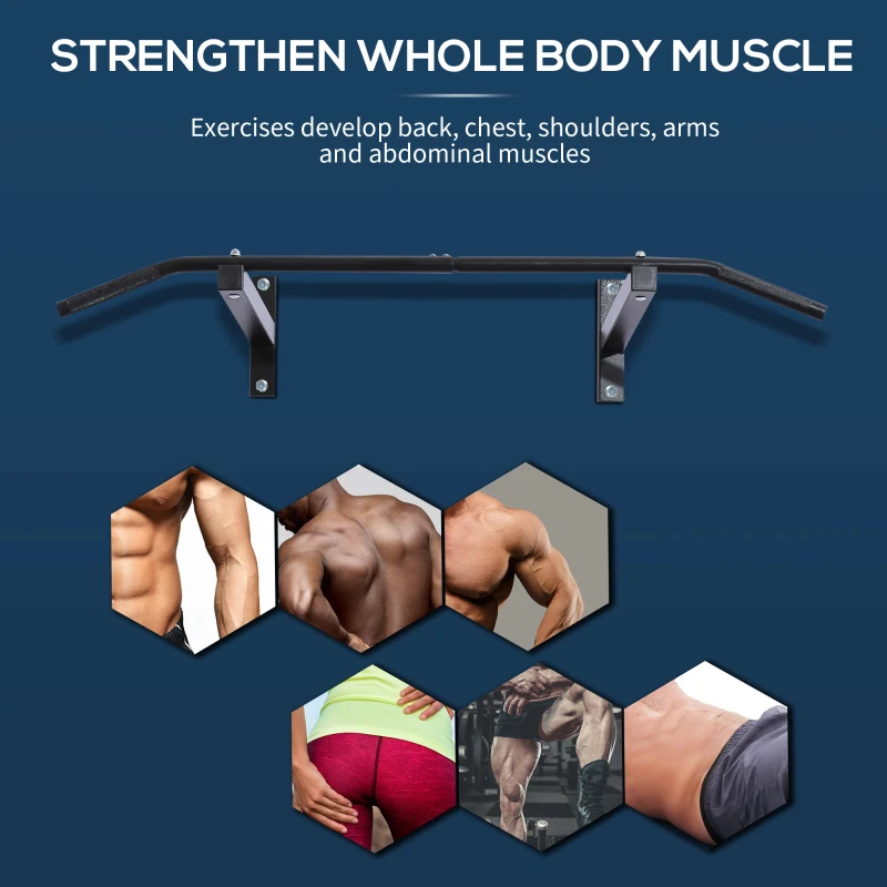 Soozier Wall Mounted Pull Up Bar Upper Body Pull Up Training Workout Home Gym Exerciser Black