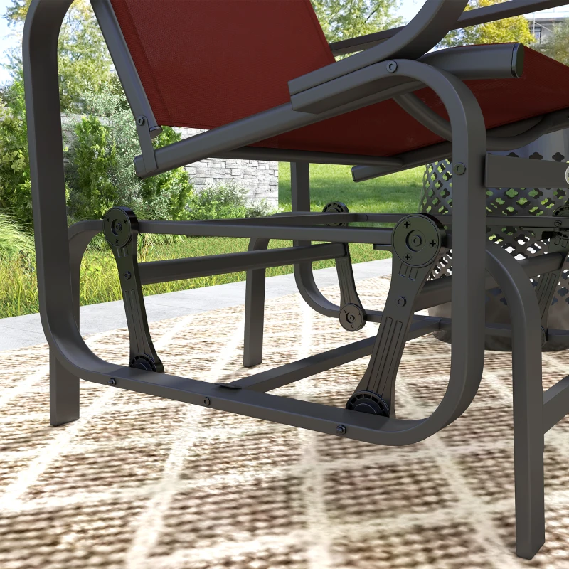 Outsunny Patio Glider with Breathable Mesh Fabric, Outdoor Glider Chair, Garden Rocking Gliding Seat for Patio, Yard, Porch, Black/Wine Red