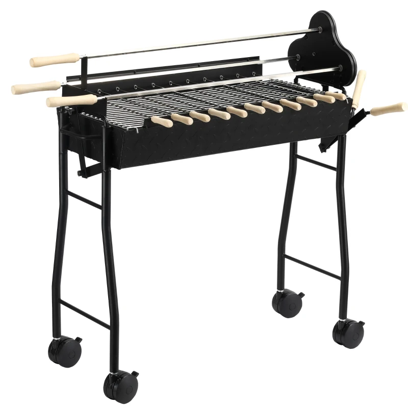 Outsunny Outdoor Cooking Grill Multifunctional Portable Charcoal Grill Barbecue Trolley, Black