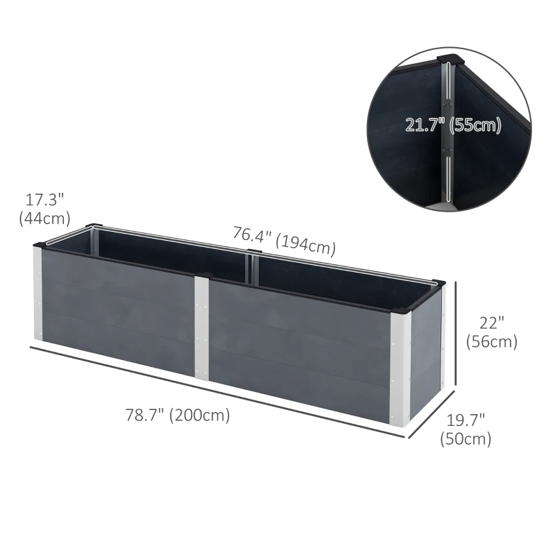 Outsunny 6.6' x 1.6' x 1.8' Elevated Planter Box with Open Bottom, Raised Garden Bed for Vegetables, Flowers, Fruits, Herbs, Grey