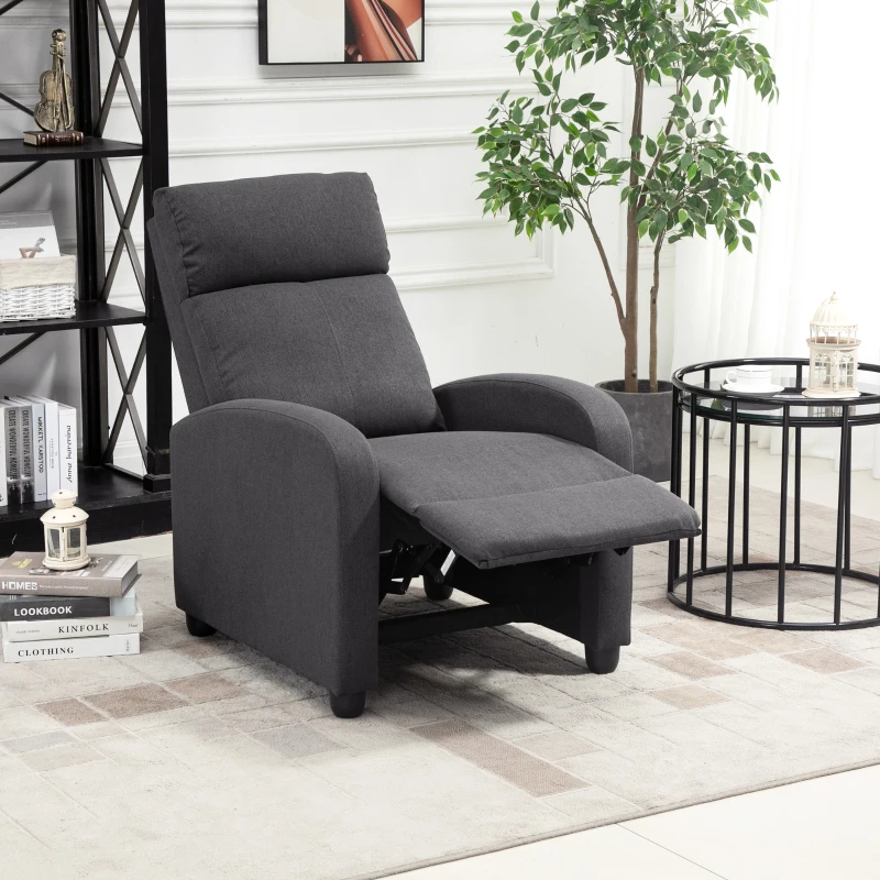 HOMCOM Fabric Recliner Armchair Manual Home Theater Seating Single Reclining Sofa Chair with Padded Seat for Living Room, Dark Grey