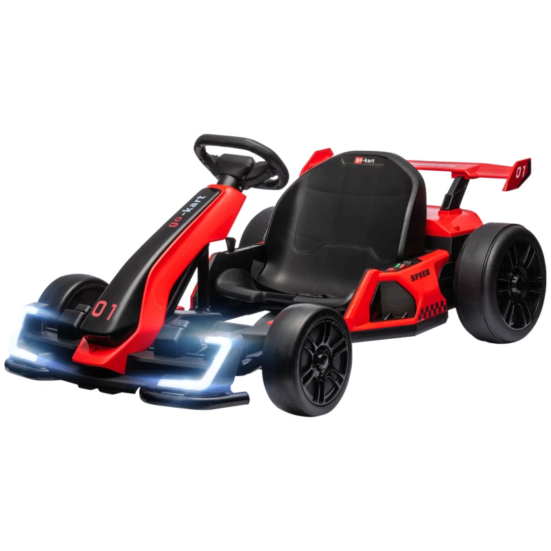 Aosom 24V Electric Go Kart, Battery Powered Kids Drift Kart with Adjustable Seat, Seat Belt, Horn, Music, Light, Red