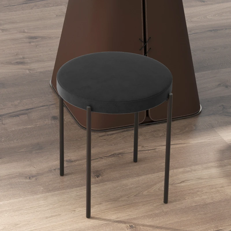 HOMCOM Backless Round Dining Chairs, Modern Stacking Stools Set of 4, Kitchen Chairs with Metal Legs, Black