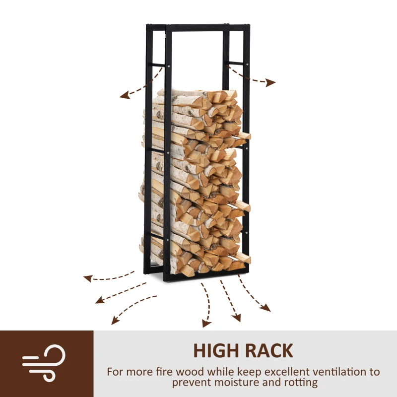 HOMCOM Firewood Rack Outdoor, Log Holder Fireplace Storage Rack with Handles and 220 lbs. Weight Capacity, 23.6" x 9.8" x 59.1", Black