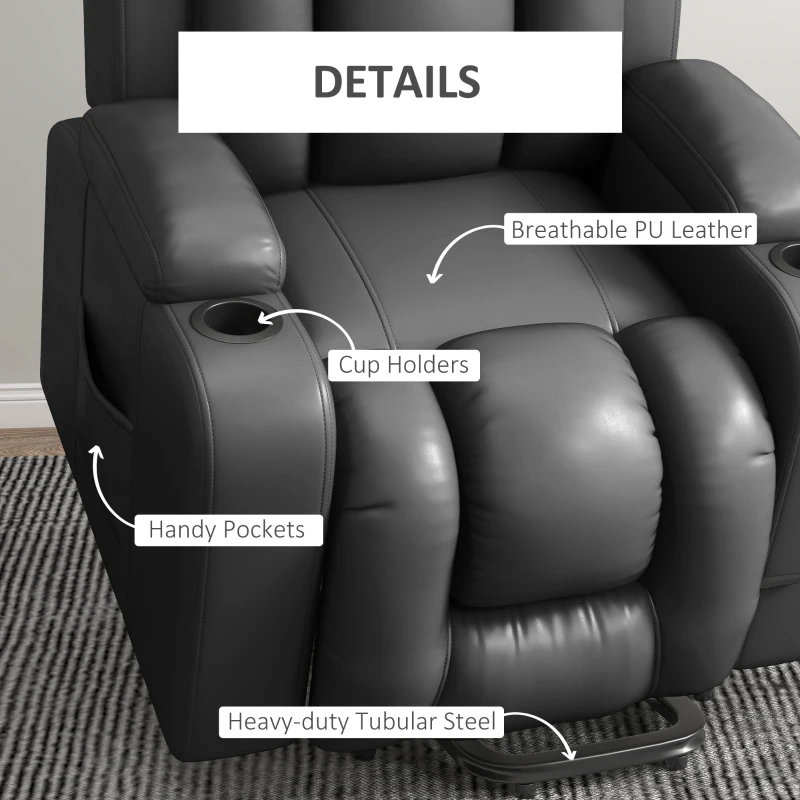HOMCOM Electric Lift Chair for Elderly, Power Recliner with Footrest, Remote Control, Cup Holders for Living Room, Grey