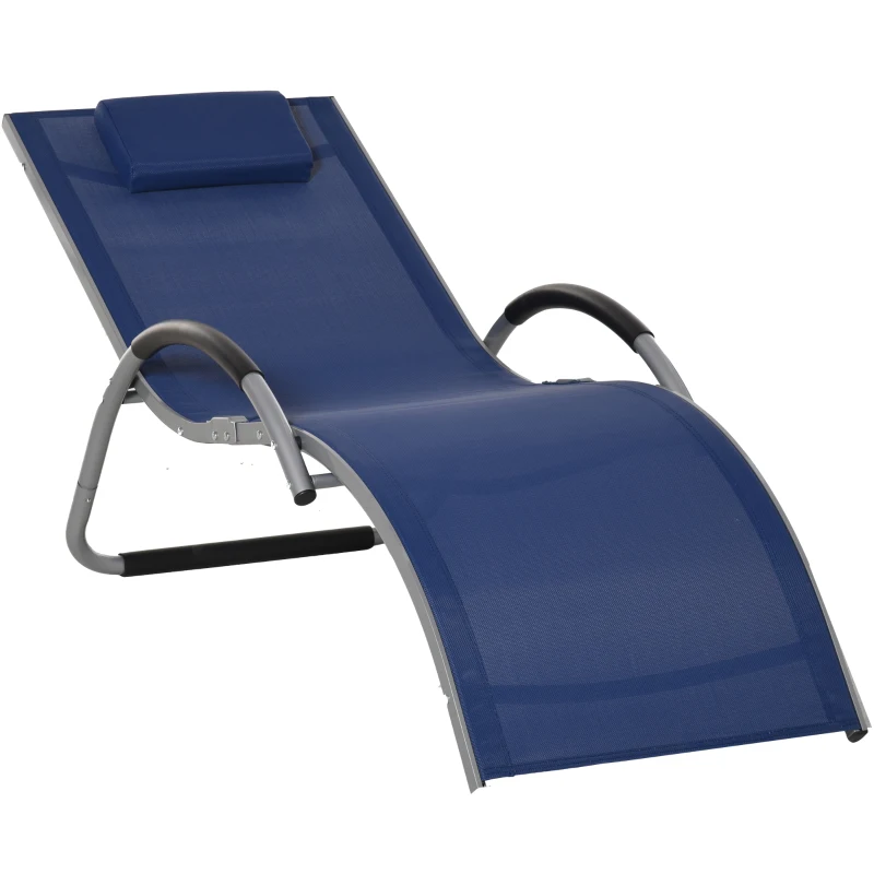 Outsunny Aluminum Frame Outdoor Lounge Chair, Portable Tanning Chair with Armchair & Removable Headrest Pillow for Garden Patio Outside, Blue