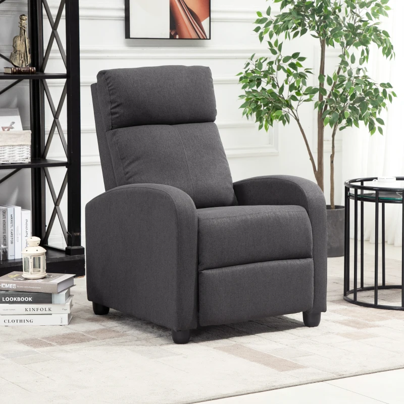 HOMCOM Fabric Recliner Armchair Manual Home Theater Seating Single Reclining Sofa Chair with Padded Seat for Living Room, Dark Grey