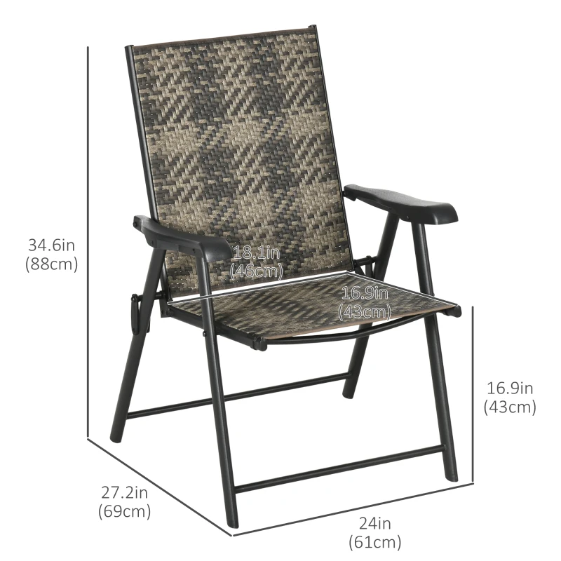 Outsunny Patio Wicker Dining Chair Set of 2, Outdoor Dining Chair Set, PE Rattan Foldable Chair with Steel Frame for Garden, Backyard, Porch, Grey/Beige