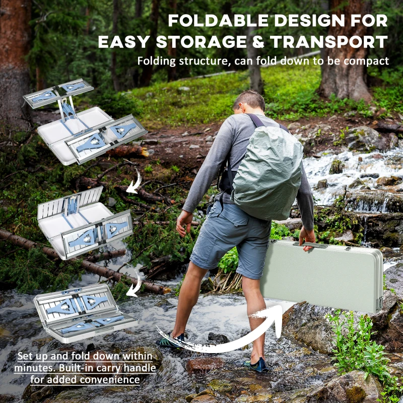 Outsunny Picnic Table Junior Folding Camping Table Set Portable Camping Garden BBQ Party, Silver