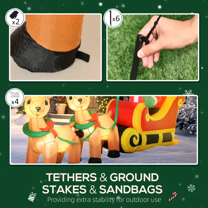 HOMCOM 8ft Christmas Inflatables Santa Claus with Sleigh and Reindeer, Outdoor Decoration with LED Lights Display