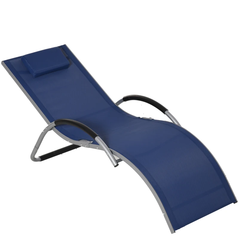 Outsunny Aluminum Frame Outdoor Lounge Chair, Portable Tanning Chair with Armchair & Removable Headrest Pillow for Garden Patio Outside, Blue