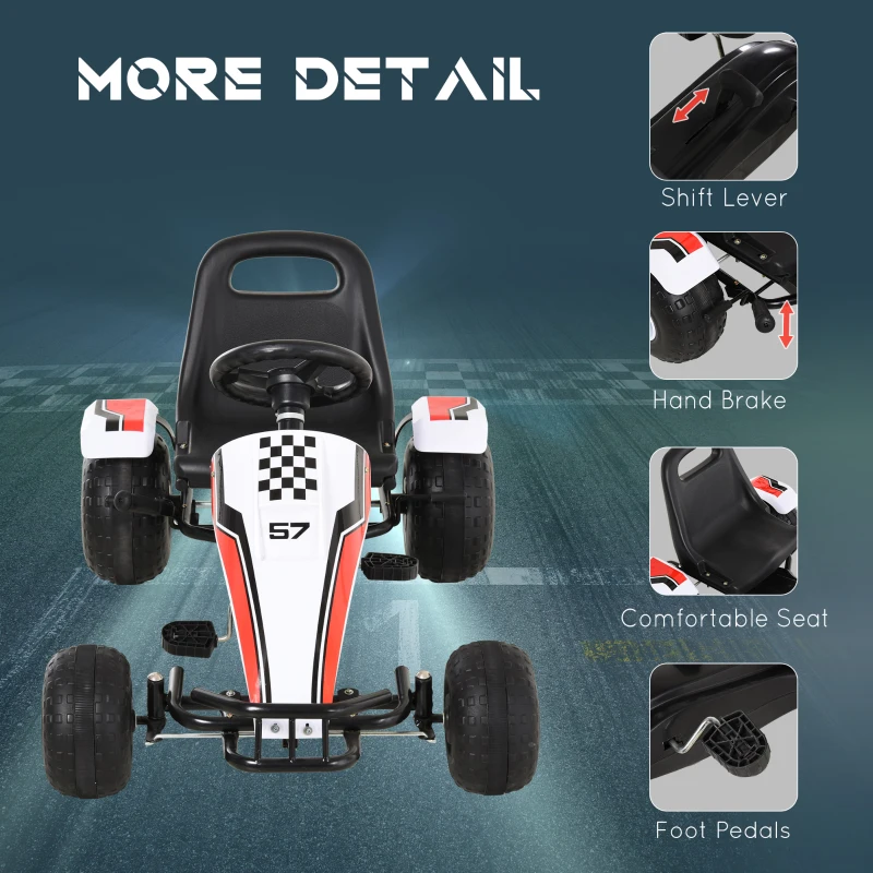 Aosom Kids Pedal Go Kart Children Racing Style Ride on Car with Adjustable Seat, Plastic Wheels, Handbrake and Shift Lever for 3-6 Years Old