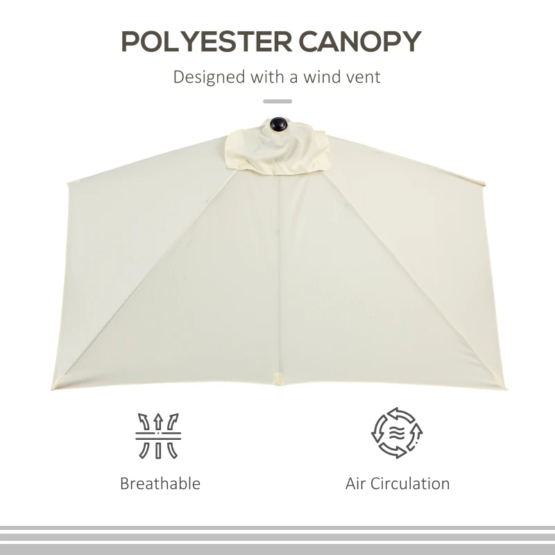 Outsunny 8ft Half Umbrella Outdoor Balcony Parasol Patio Garden Outdoor Window Sun Shade w/ 5 Ribs Beige