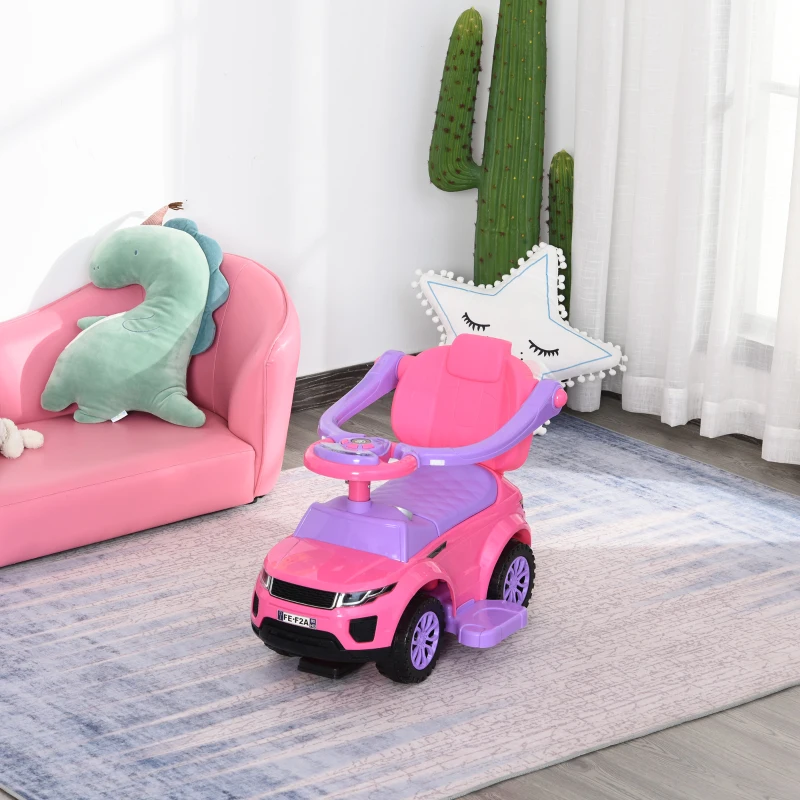 Aosom 2 in 1 Kid Ride on Push Car Sliding Car, Ride on Toy for Boy Girl Toddlers 1-3 Years Old, with Horn Music Light Function Secure Bar, Pink