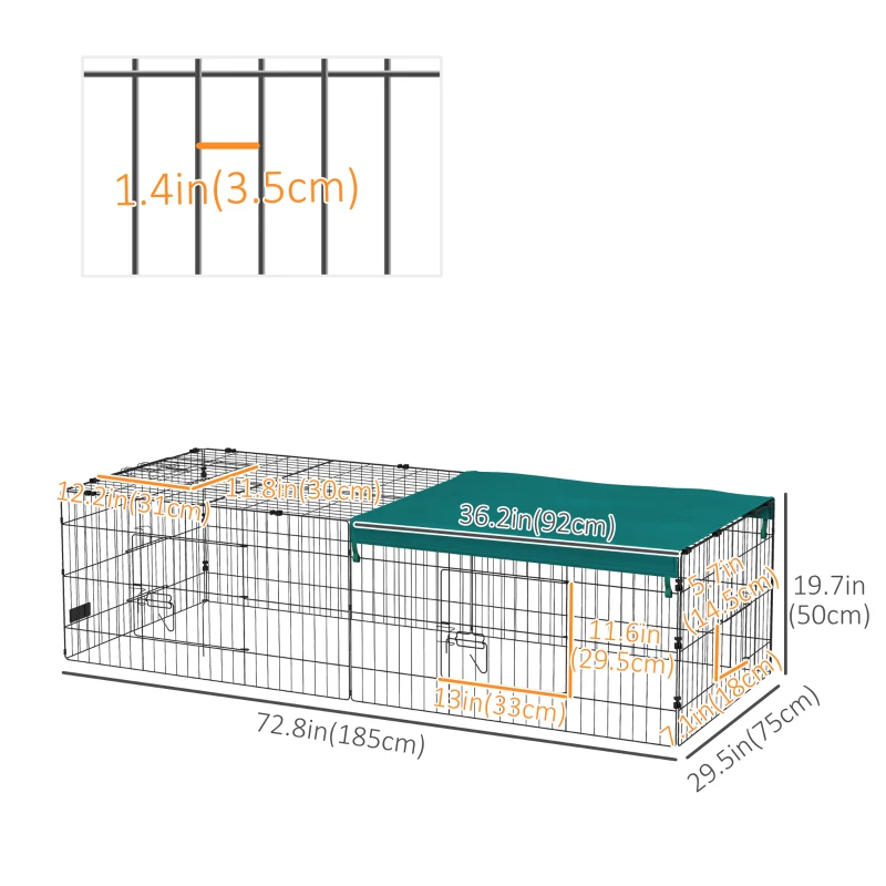 PawHut Small Animal Cage with Roof, Indoor/Outdoor Use, for Chicken, Rabbits, Chinchillas, 73" x 30" x 20", Green