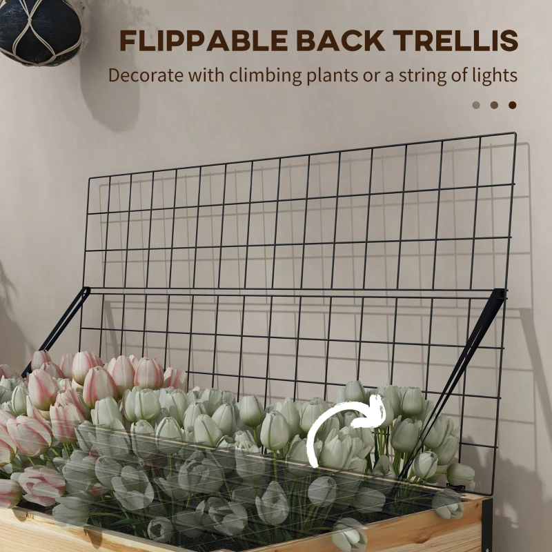 Outsunny Wooden Planter Box with Metal Legs, Raised Garden Bed with Trellis and Bed Liner, for Vegetables Flowers Herbs