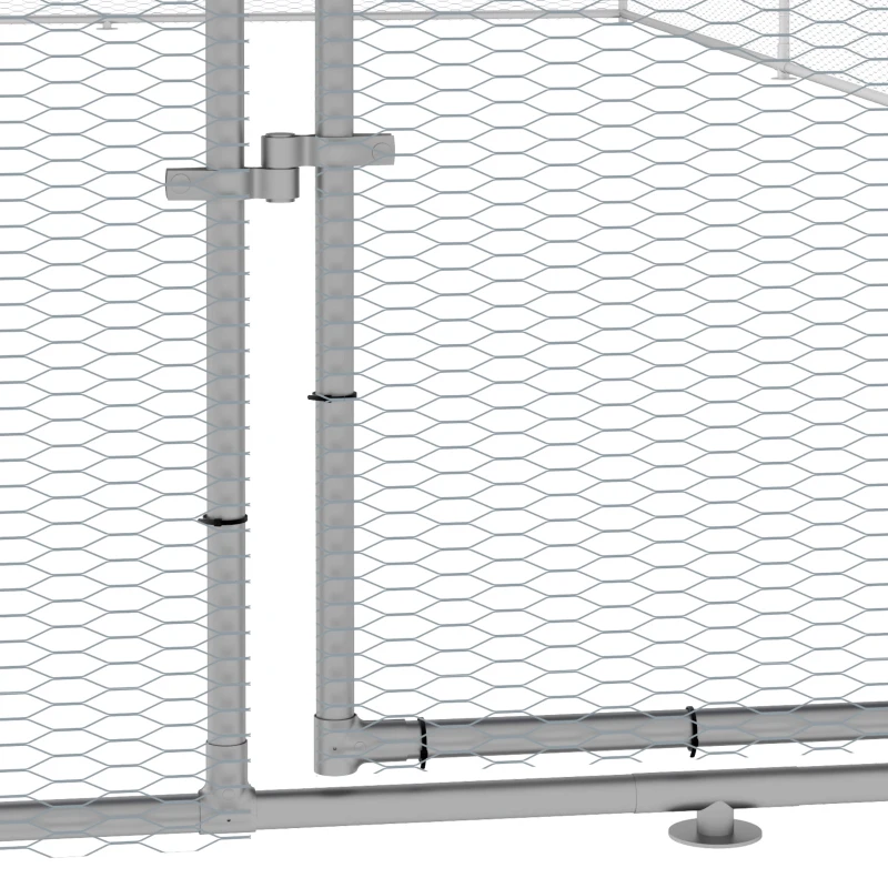 PawHut Chicken Run Walk-In Metal Chicken Coop, 3 Rooms Galvanized Poultry Cage Outdoor with Waterproof UV-Protection Cover for Rabbits, Ducks, 9.8' x 26.2'