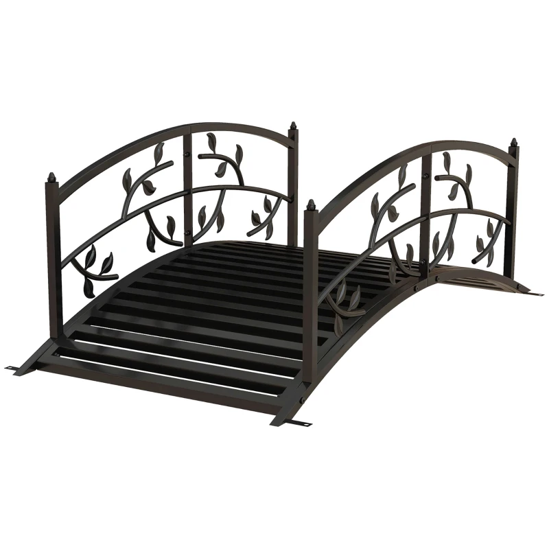 Outsunny 4' Metal Arch Garden Bridge Arc Footbridge with Guardrails and Decorative Vine Pattern, Black