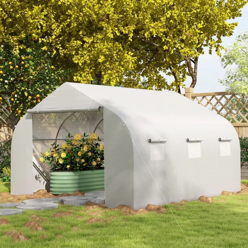 Outsunny 11.5'x9.8'x6.6' Portable Walk-In Tunnel Greenhouse Garden Warm House - White