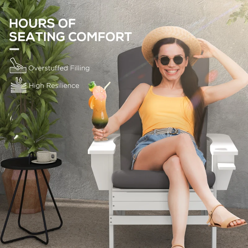 Outsunny Patio Chair Cushion for Adirondack Chairs Replacement Cushion with Back and Ties, Grey