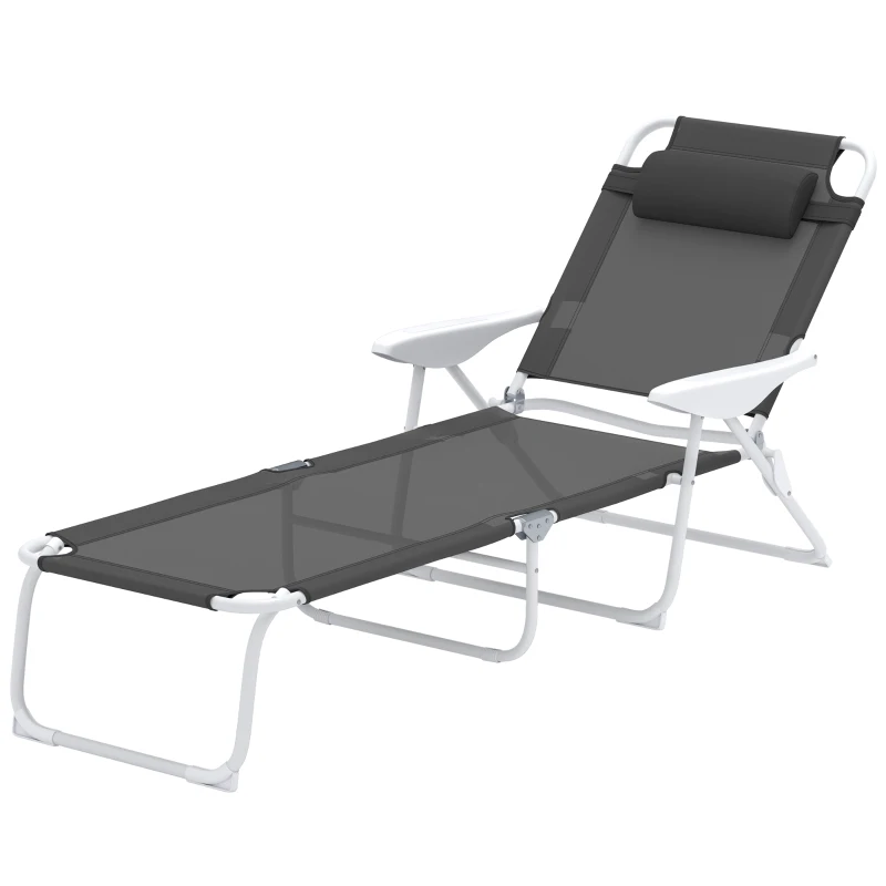 Outsunny Outdoor Sun Lounger, Folding Chaise Lounge with 4-level Adjustable Backrest, Charcoal Grey