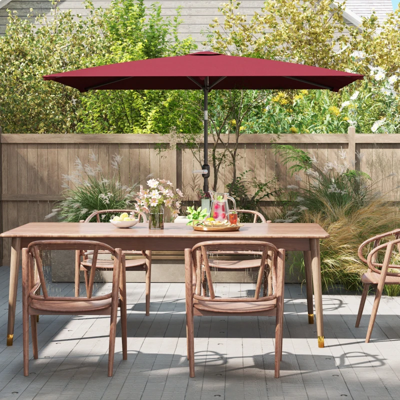 Outsunny 6.6x9.6ft Rectangle Aluminum Tilt Patio Umbrella, Garden Market Parasol, Outdoor Sunshade Canopy with Crank, Wine Red