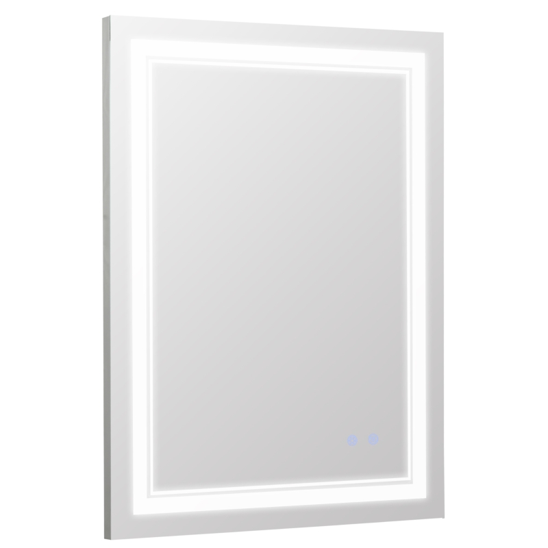 kleankin 24" x 32" LED Bathroom Mirror, Dimmable Lighted Anti Fog Wall-Mounted Mirror, with 3 Colour, Smart Touch, Plug-in, Vertical or Horizontal Hanging