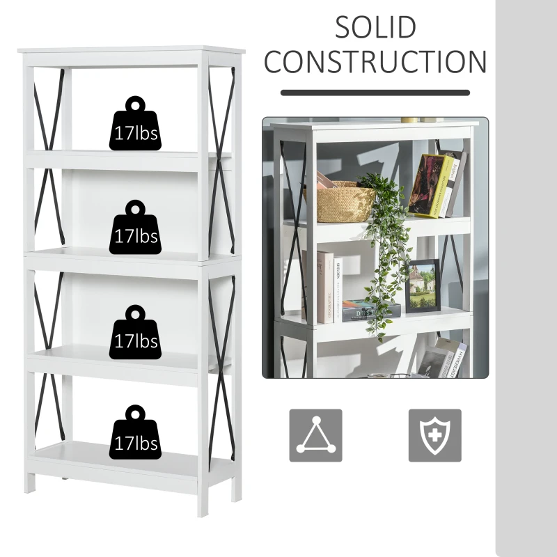 HOMCOM 4-Tier Bookcase, Display Shelf, Unit Storage Rack Organizer for Living Room, Office - White