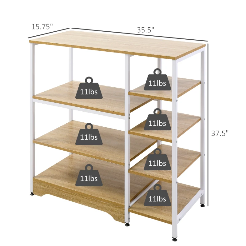 HOMCOM Storage Shelf Multi-Tier Bookcase Utility Display Rack Home Organizer for Kitchen, Garage, Living Room, White