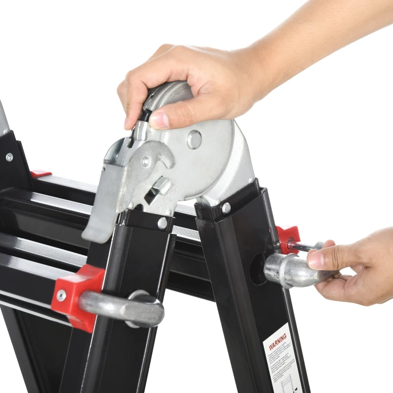 HOMCOM 13FT Aluminum Telescoping Ladder Folding Telescopic Ladder with Adjustable Height Non-Slip Feet 330lb Capacity Black