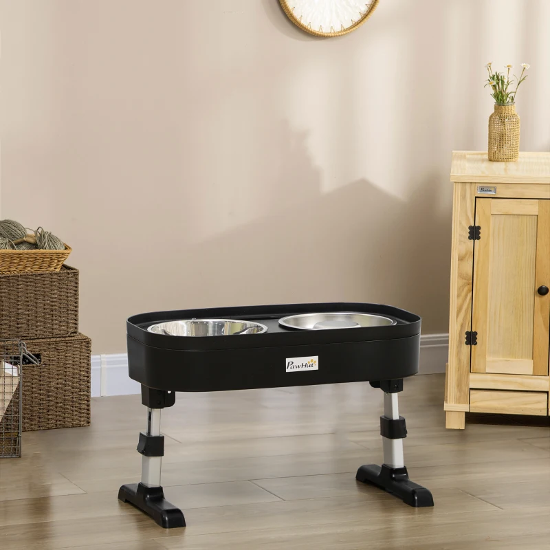 PawHut Pet Feeder, 4 Adjustable Heights Elevated Dog Bowls with Slower Feeder, Stainless Steel Food and Water Bowls, Raised Edge and Food Collection Hole