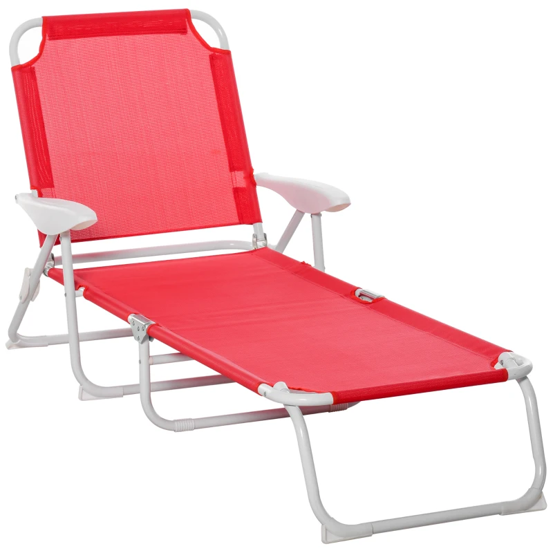 Outsunny Outdoor Sun Lounger, Folding Chaise Lounge with 4-level Adjustable Backrest, Red