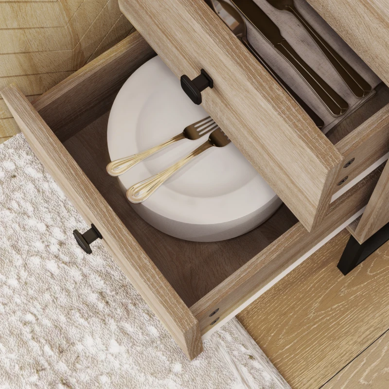 HOMCOM Modern Sideboard, 42.5" Buffet Cabinet with Adjustable Shelves and 3 Drawers, Coffee Bar Cabinet with 2 Doors, Oak