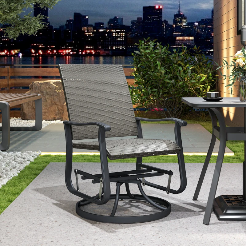 Outsunny Rattan Patio Glider, Wicker Outdoor Glider Swivel Chair with Steel Frame, High Back for Backyard Porch, Grey