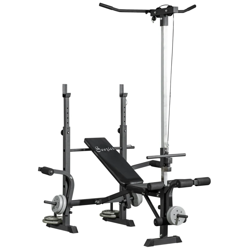 Soozier Adjustable Weight Bench with Pulley System for Home Gym Full Body Workout