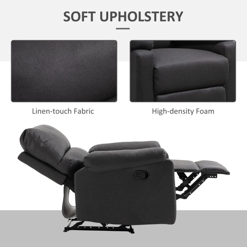 HOMCOM Recliner Chair, Manual Reclining Chair with Footrest, Padded Seat for Living Room, Bedroom, Study, Dark Grey