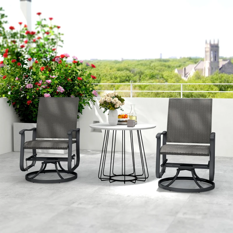 Outsunny Set of 2 Rattan Patio Glider, Wicker Outdoor Glider Swivel Chair with Steel Frame, High Back for Backyard Porch, Grey