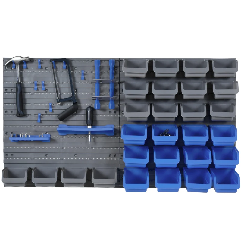 DURHAND 44PC Wall Mounted Storage Bins Parts Rack Kit with 2 Colour Parts, Hardware Screw Tool Organizer with Storage Bins, Pegboard and Hooks, Garage Plastic Organizer, Blue