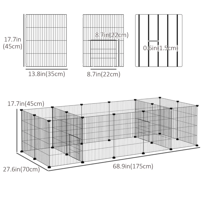 PawHut 18 Panels Small Animal Cage with Doors, Guinea Pig Playpen, Portable Metal Wire Yard for Hedgehogs