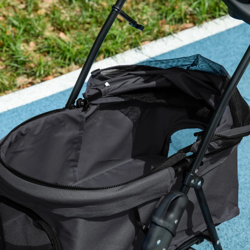 PawHut Dog Stroller Foldable Design with Storage Basket, Adjustable Canopy, Cup Holder, Safety Leashes, for Mini Dogs, Black