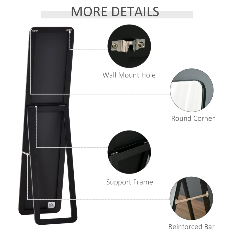 HOMCOM Full Length Mirror for Bedroom, Free Standing Dressing Mirror, Wall Mirror with Wood Frame, 15" x 61", Black