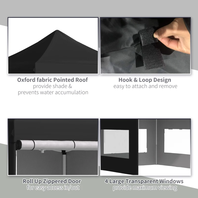 Outsunny 10' x 10' Pop Up Gazebo, Instant Canopy Tent Sun Shelter with Roll-up Sidewall, Wheeled Carry Bag and 4 Sand Bags, for Outdoor, Garden, Patio