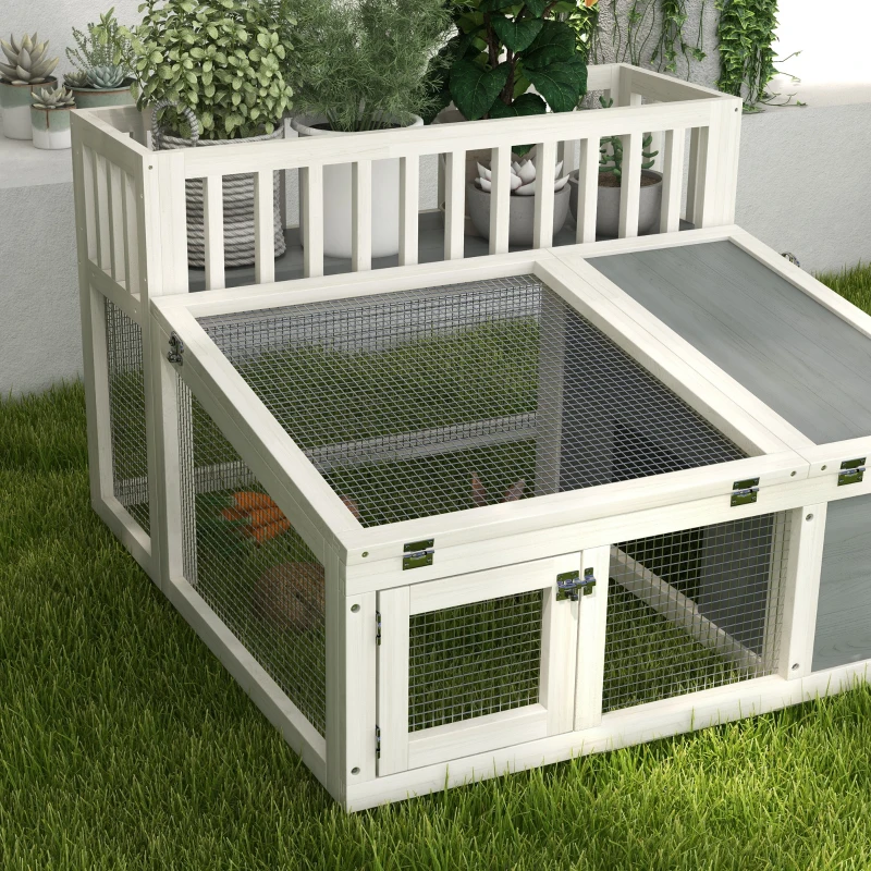 PawHut Rabbit Cage Outdoor Indoor Guinea Pig Cage with Run, Openable Tops, for 1-2 Rabbits, 37" x 35" x 24", Grey