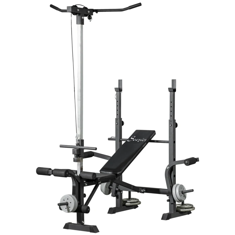 Soozier Adjustable Weight Bench with Pulley System for Home Gym Full Body Workout